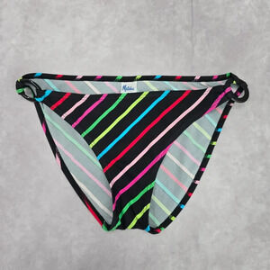 Malibu Dream Girl Black Red Pink Stripe Cheeky Bikini Bottom Swimwear‎ M Medium